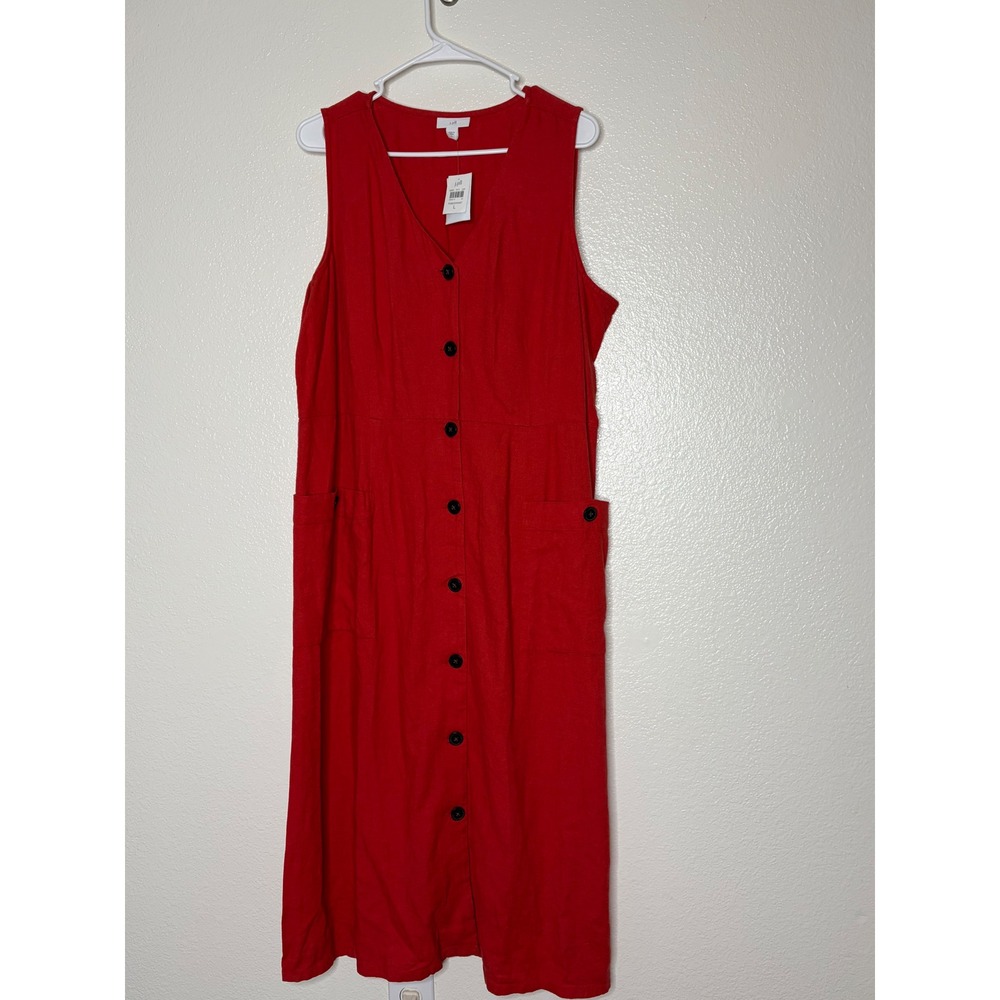 J. Jill Pomegranate Red Linen Blend Button Front Midi Dress WDR303631 Womens L